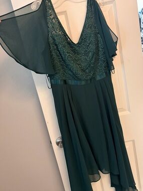 Dark Green Lace & Chiffon High-Low Dress